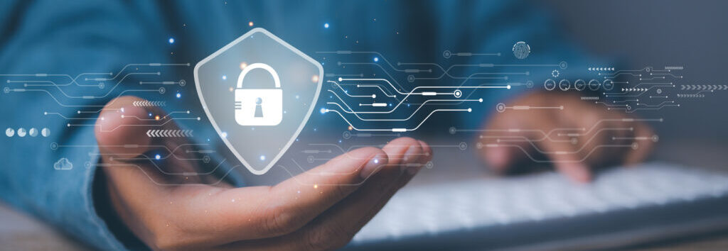 Cyber security and network protection with cybersecurity expert working. Lock icon and internet network security technology on secure access to protect server against cybercrime.